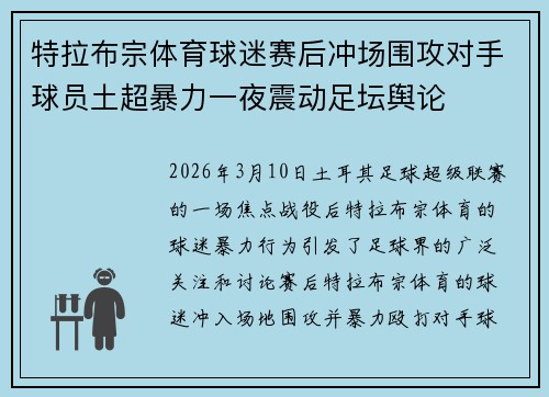 特拉布宗体育球迷赛后冲场围攻对手球员土超暴力一夜震动足坛舆论 特拉布宗体育球迷赛后冲场围攻对手球员土超暴力一夜震动足坛舆论